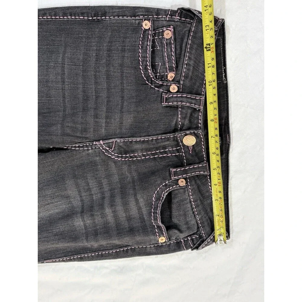 True Religion Becca Women Pink Big T Stitch Bootcut Jeans Washed Black Size 27